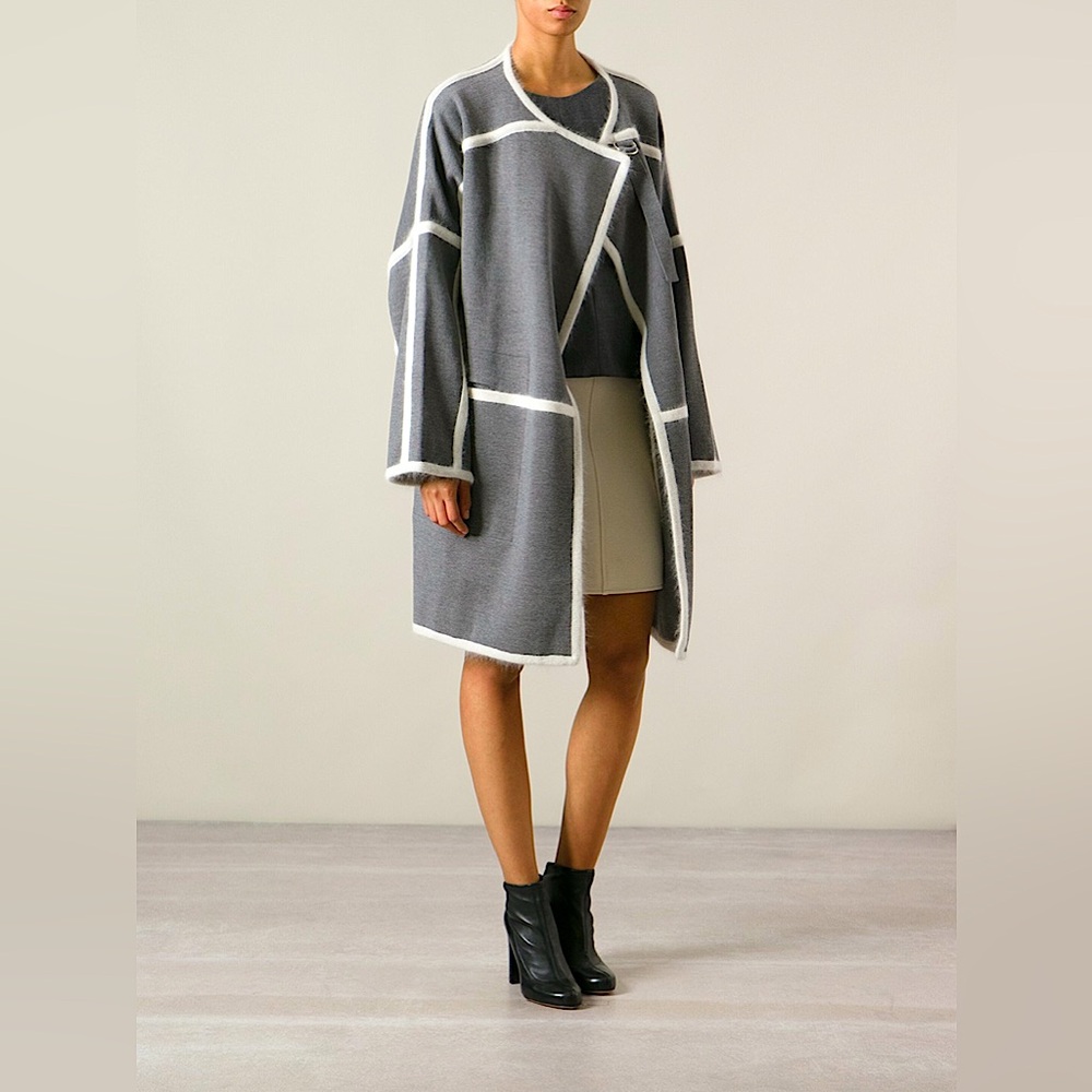 CHLOE Grey Oversized Contrast Trim Sweater Coat